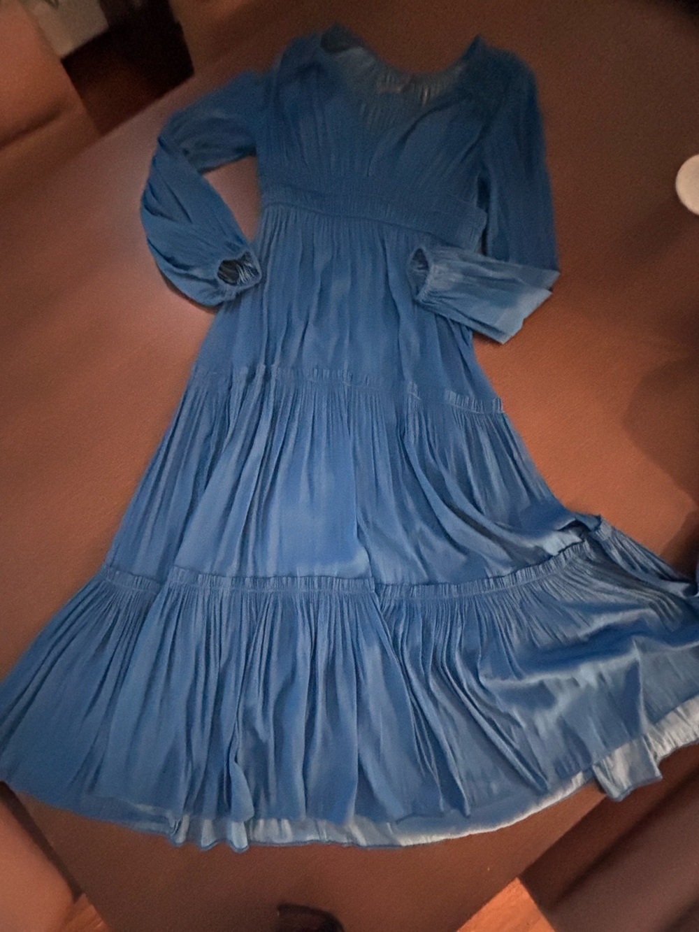 Anthropologie Blue Tiered Long-Sleeve Maxi Dress XSP
